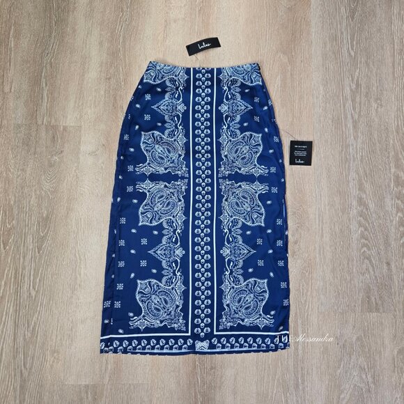 Lulus Dresses & Skirts - Lulu's Navy Blue & White Paisley Midi Skirt